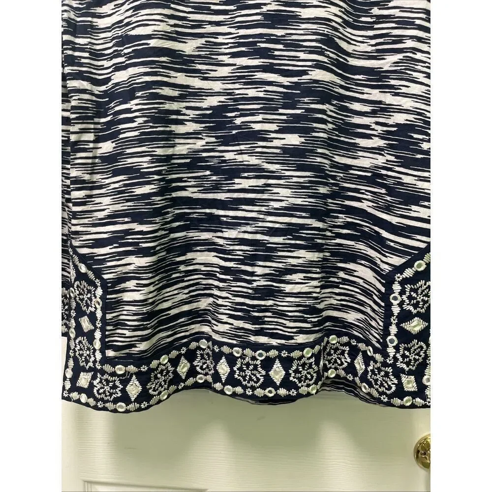 Tory Burch V-Neck Long Sleeve Mockneck Side Slit Mirror Accent Tunic Top Size 10